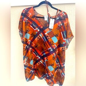 Multi colored sheer dress shirt with tank XL NWT